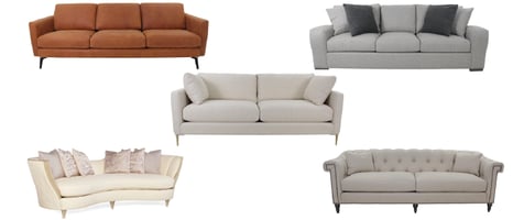 five different popular sofa styles in a group