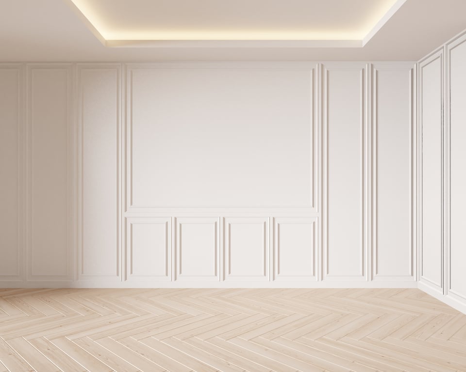 empty bedroom with grooves and decorative lines on the wall