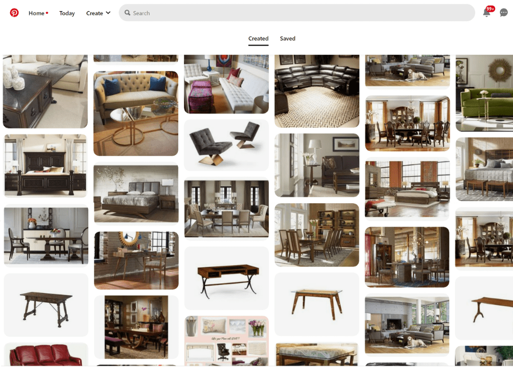 Pinterest page from McElheran's showcasing different furniture and layouts for inspiration
