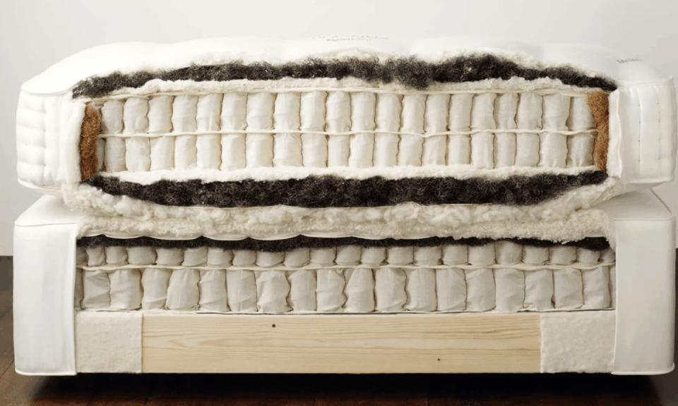 inside look of a luxury, Vispring mattress with pocket coils and natural fills