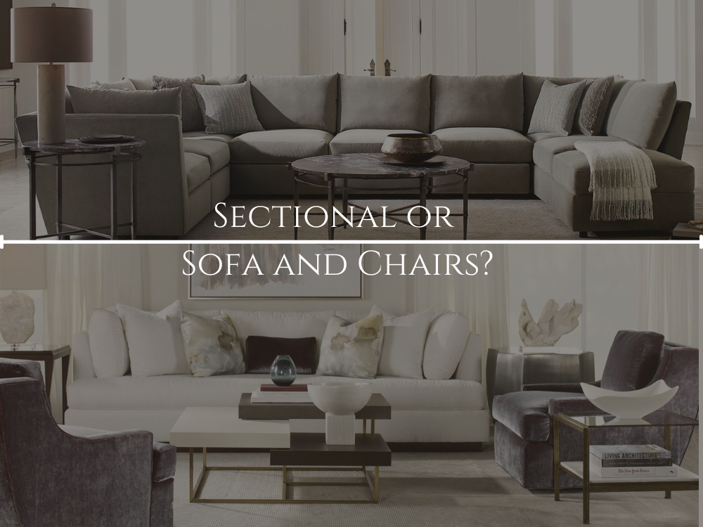 comparison image with two living rooms, one with a sectional and the other with a sofa and two chairs with text over top