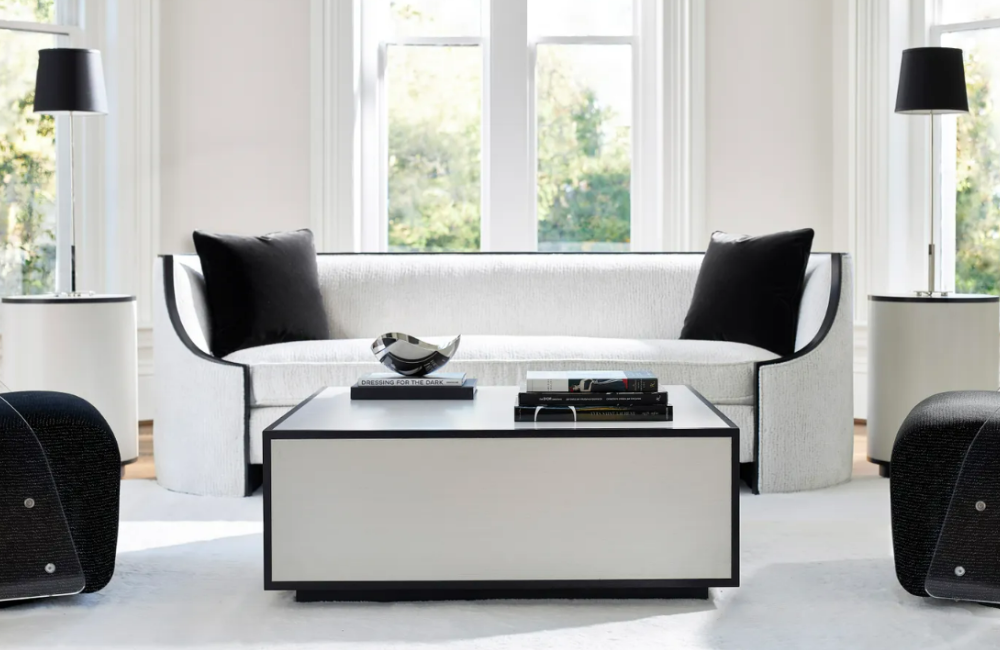 Bernhardt living room setting with a large cube style coffee table